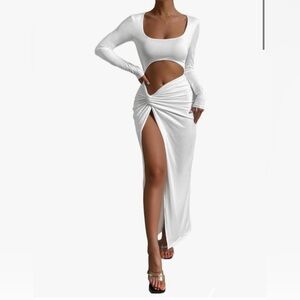 Elegant White Long Sleeve Cut-Out Dress